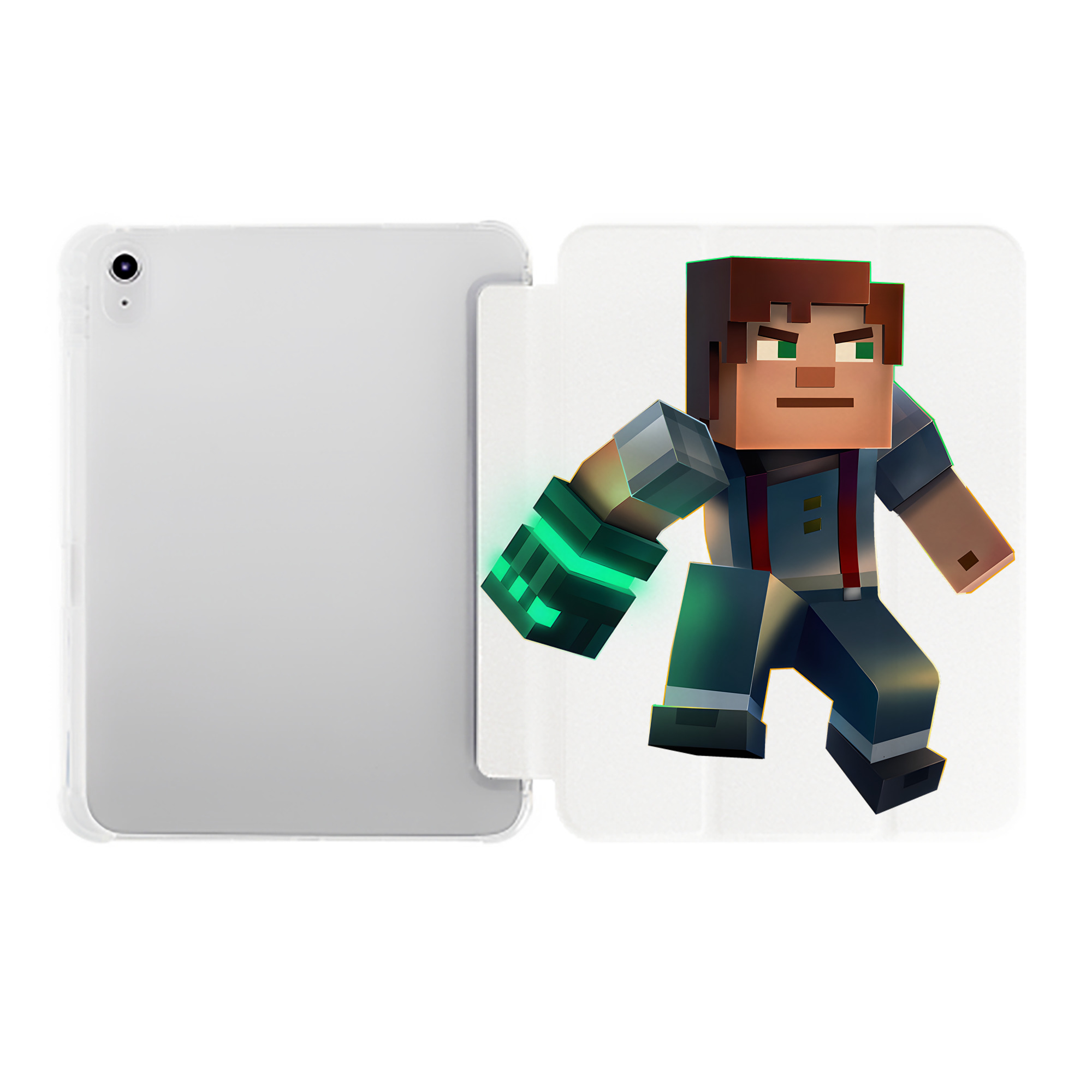 （画像用） マインクラフト ブロックの世界 Minecraft MC Block world IPad ケース ペン収納付き 三つ折りスタンド PUレザー×シリコン 対応機種9.5/10.5/10.9インチ
